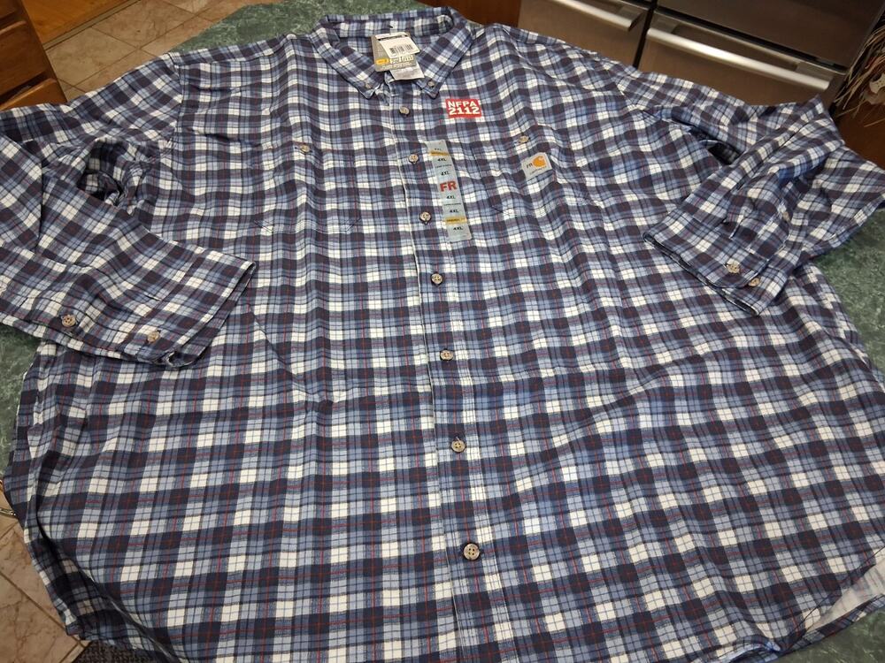 Carhartt FR Shirt Mens 4XL Blue Plaid Flame Resistant Force Rugged Flex New